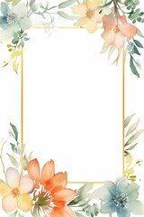 Watercolor with exquisite flower clipart in rectangular frame