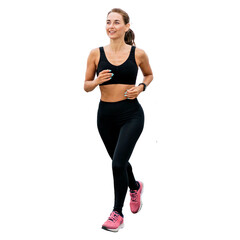A full-length woman Sports a strong man jumps, motivation and health. Runner workout warm-up in sportswear. Interval training, jogging.