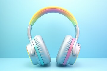 Rainbow headphone on pastel background. 3d render