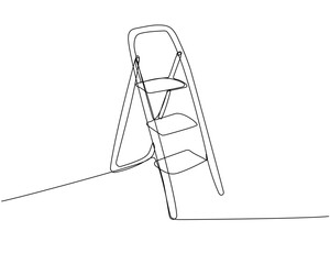 Stepladder, steps, construction ladder one line art. Continuous line drawing of repair, professional, hand, people, concept, support, maintenance.