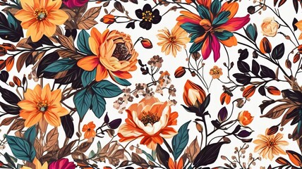 A Detailed Illustration Of Seamless Patterns, Boho, Summer Flowers, White Background.