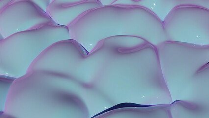 Moving 3d liquid with bubbling surface. Design. Wavy surface of moving liquid bubbles. Dense liquid slowly boils on surface