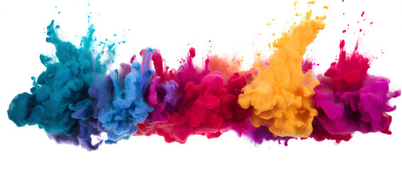 Explosion powder with different colors splash. Front view. Isolated on Transparent background.