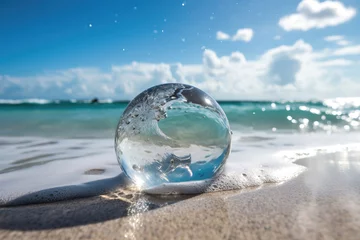 Fotobehang transparent crystal ball on the beach. © Misau