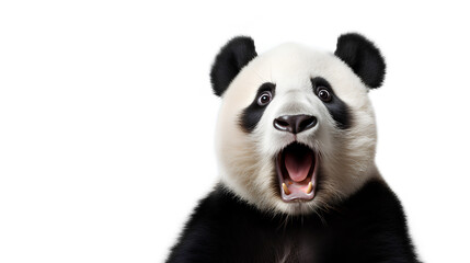 Shocked surprised Panda. Impressed Panda. Front view. Isolated on Transparent background. - obrazy, fototapety, plakaty