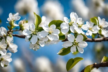 Blooming apple tree in the spring garden. Close up of white flowers on a tree