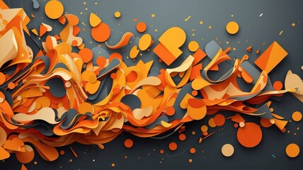 A Detailed Illustration Of An Abstract Orange And Yellow Geometric Background. Dynamic Shapes Composition. Excellent Background Design For A Poster.