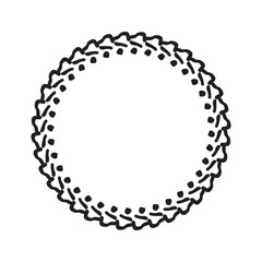 Scandi wreath in quirky vector style isolated on white background. Decorative frames for playful antique graphics. Monochrome ornate quirky illustration. 