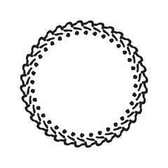 Scandi wreath in quirky vector style isolated on white background. Decorative frames for playful antique graphics. Monochrome ornate quirky illustration. 