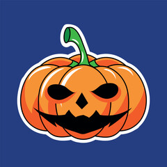 halloween pumpkin cartoon sticker in blue background