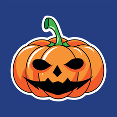 halloween pumpkin cartoon sticker in blue background