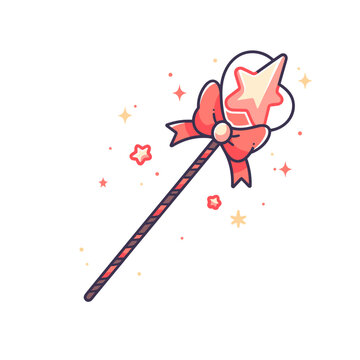 Fairy wand vector icon in minimalistic, black and red line work, japan web