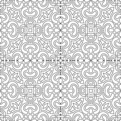 Black lines on white background.
Wallpaper with figures from lines. Abstract geometric black and white pattern for web page, textures, card, poster, fabric, textile. Monochrome repeating design. 