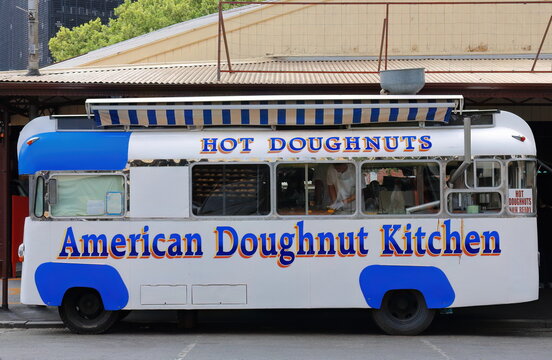 The American -originally The German- Doughnut Kitchen food bus fron the 1950s in Queen Victoria Market. Melbourne-Australia-974