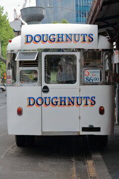 The American -originally The German- Doughnut Kitchen food bus fron the 1950s in Queen Victoria Market. Melbourne-Australia-973