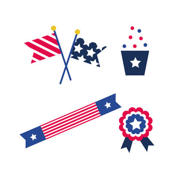 United States of America vector design elements. Collection of US national symbols. Independence Day, American flag.
Set of American flags and labels, 
Happy Memorial Day US.
