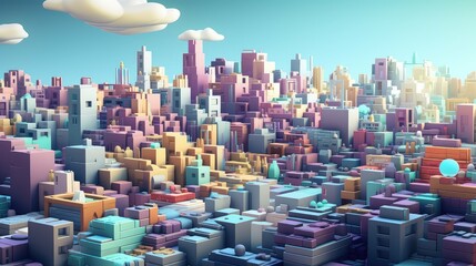pixel voxel city landscape illustration background design, 3d render, modern futuristic pixel voxel...