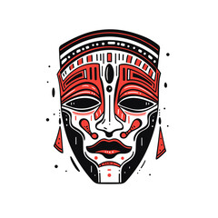 Greek tragedy mask vector icon in minimalistic, black and red line work, japan web - obrazy, fototapety, plakaty