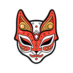 Masquerade mask vector icon in minimalistic, black and red line work, japan web
