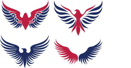 Fototapeta na wymiar Set of wings with American flag color