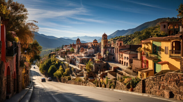 View of the Taxco city road, Mexico.