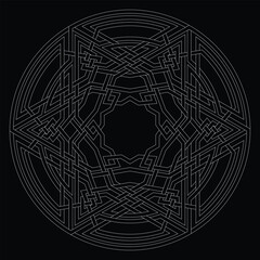 Hexagram star vector pattern ornament with circular circle and floral geometric background inside single huge circular heptagon lining vector background coloring book