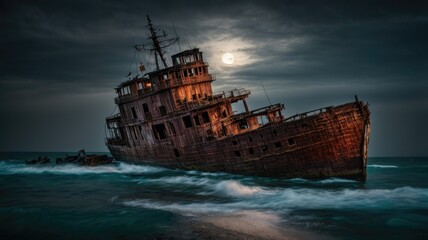 Exploring the Haunting Shipwreck at Night: A Thrilling Adventure, Generative AI
