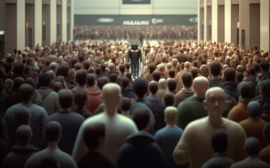 Robot in a crowd in a mall