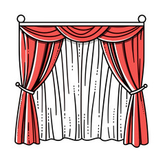 Stage curtains vector icon in minimalistic, black and red line work, japan web - obrazy, fototapety, plakaty