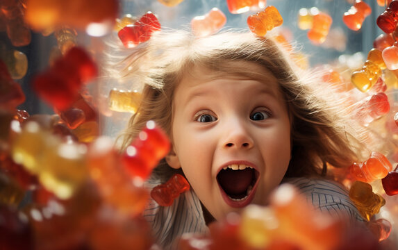 Chewing candies in the shape of a bears, AI Generation