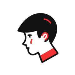 Model Headshot vector icon in minimalistic, black and red line work, japan web