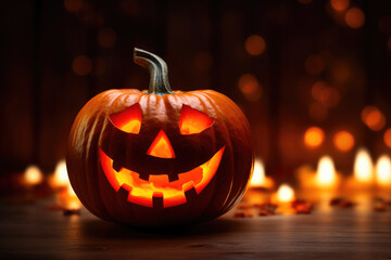 Fototapeta premium Joyful Ghost Surprises Jack-o'-Lantern