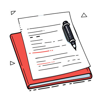 Signed Document vector icon in minimalistic, black and red line work, japan web