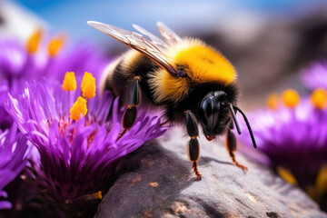 Macro Shot of a Bumblebee on a Wildflower