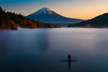 Papier Peint photo Mont Fuji Colorful Autumn Season and Mountain Fuji with morning