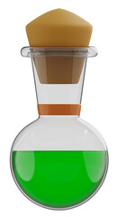 3D rendering of potion, poison in flask, concept for halloween festival, fluid in round bottle flask, Laboratory equipment
