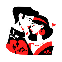 romance vector icon in minimalistic, black and red line work, japan web