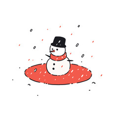 Snow vector icon in minimalistic, black and red line work, japan web