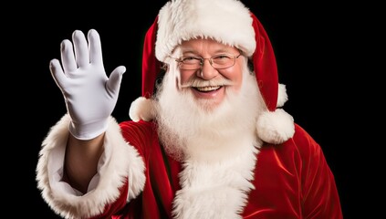 Santa Claus waving his hand and smiling