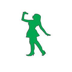 Vector image of singer girl on stage. Beautiful women isolated  background . young girl microphone on white background. 