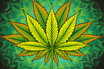 Illustration green background with leaves of medical Cannabis.