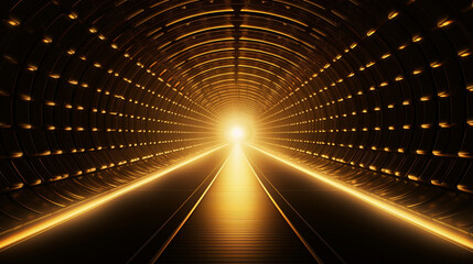 Golden rings tunnel with platform background.