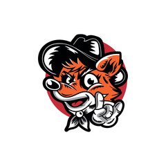 Cartoon Fox in a cowboy hat. vector illustration