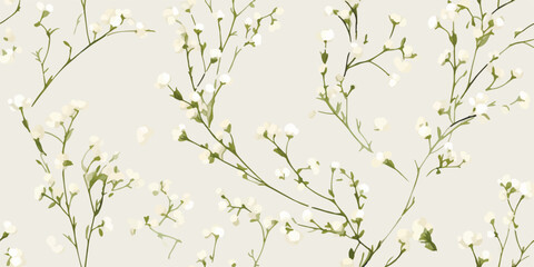 Seamless pattern with cute tiny flowers. Background texture with white gypsophila. illustration for textile, web, print, wrapping, fabric, wallpaper.