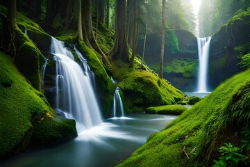 dark forest glowing with moon light dark and deep nature view 