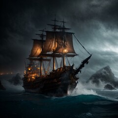 Obraz premium Pirate War Ship Generative AI