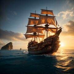 Fototapeta premium Pirate War Ship Generative AI