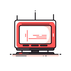 Video monitor vector icon in minimalistic, black and red line work, japan web