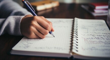 person signing a document, person writing on a notebook, close-up of bussinessman hand writing on a notebook with pen, person writing with pen - obrazy, fototapety, plakaty