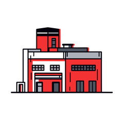 Film studio building vector icon in minimalistic, black and red line work, japan web